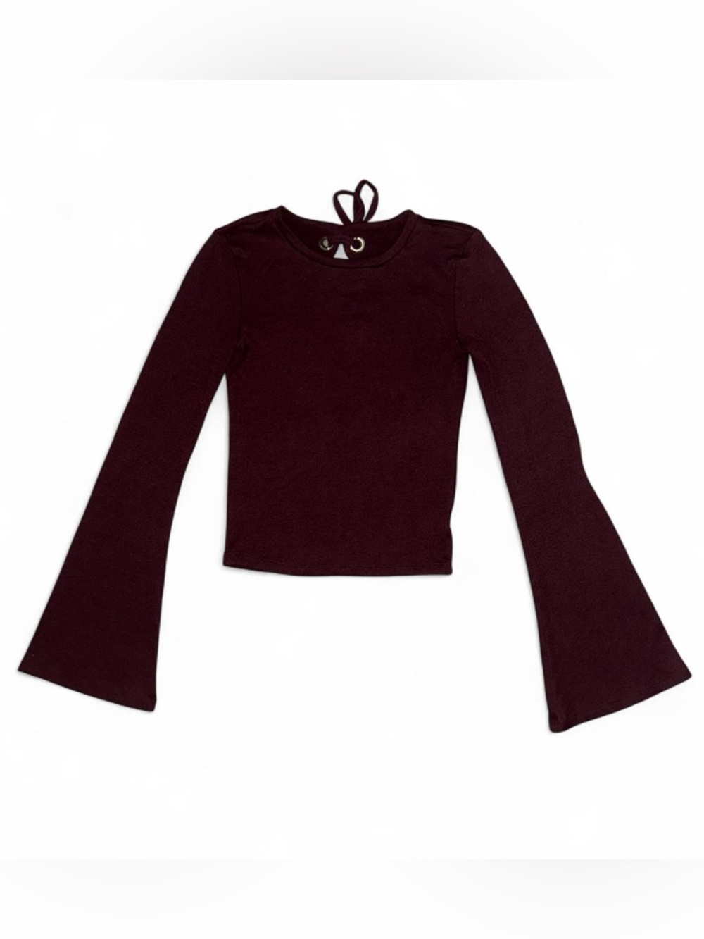 American Eagle Outfitters Burgundy Bell Sleeve Long Sleeve Top Cutout Open Back